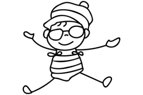 A Playful Line Drawing of a Boy in a Striped Shirt and Glasses