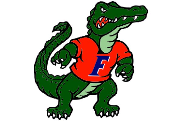 Fierce Alligator Mascot in Red and Blue Shirt