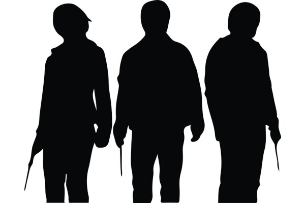 Silhouettes of Three Individuals, Each Holding a Different Object