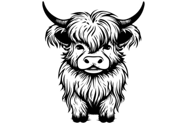 Stylized Illustration of a Long-Haired Highland Cow