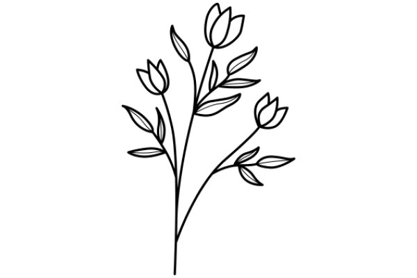 Stylized Line Drawing of a Flowering Plant