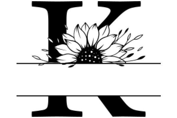 Monochrome Art: A Stylized Letter K with a Flower Design