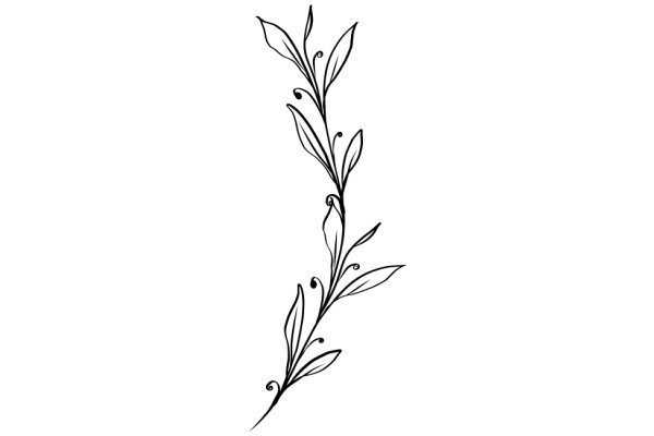 Elegant Black Line Drawing of a Floral Branch