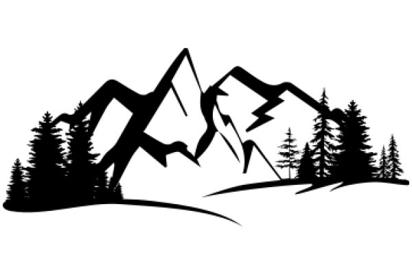 Silhouette of a Mountainous Landscape with a Silhouette of a Mountain Climber