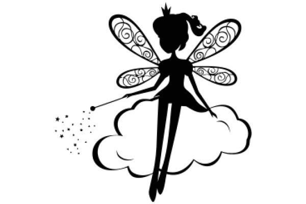 Whimsical Silhouette: A Fairy with a Wand and a Cloud of Stars