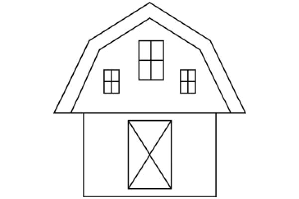 Simplified Line Drawing of a House with a Door and Windows