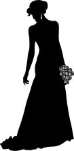 Silhouette of a Woman in a Dress, Holding a Bouquet of Flowers