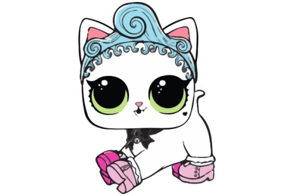 Adorable Cartoon Cat with a Blue Crown and Pink Paws