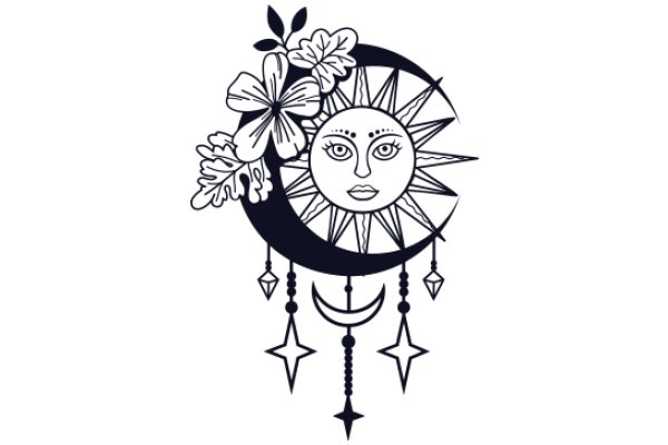 Stylized Floral Sun and Moon Decoration