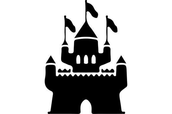 A Silhouette of a Castle with Flags, Set against a White Background.