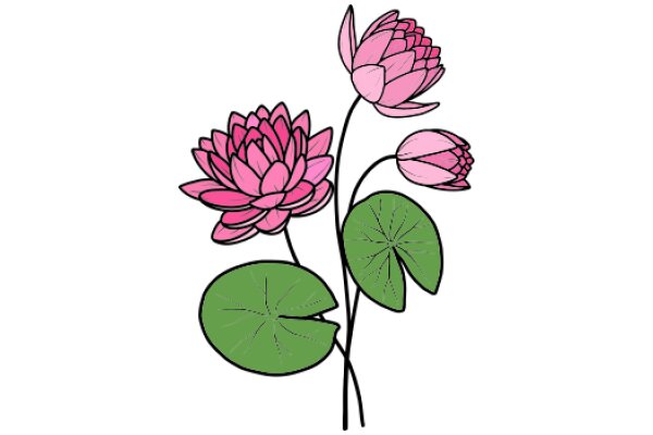 Vibrant Flower Illustration: Pink and Green Lotus Flowers