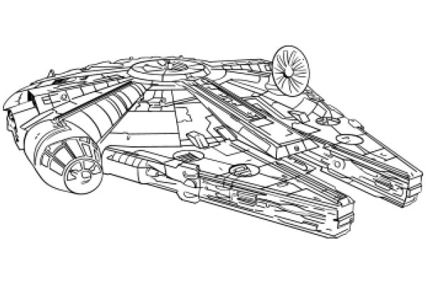 A Detailed Line Drawing of a Star Wars Millennium Falcon