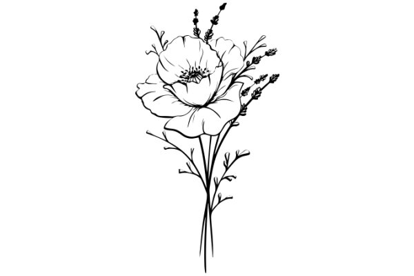 Illustration of a Flower with Stems and Leaves