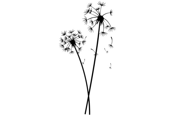 Silhouette of a Dandelion and Its Seeds