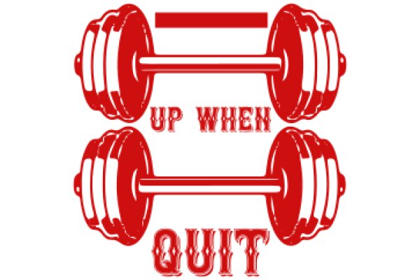 Red and White Weightlifting Logo with the Motto 'Up When Quit'