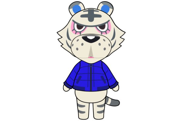 An Adorable Cartoon Tiger Character with a Blue Jacket and Pink Eyes