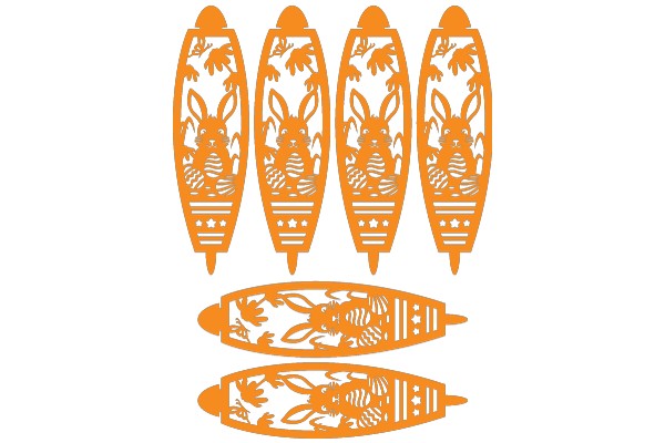 A Collection of Orange Surfboards with Bunny Designs