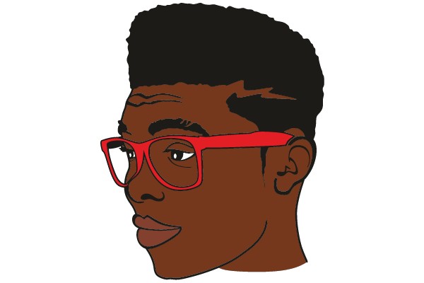 Stylized Portrait of a Man with Red Glasses and Afro Hairstyle