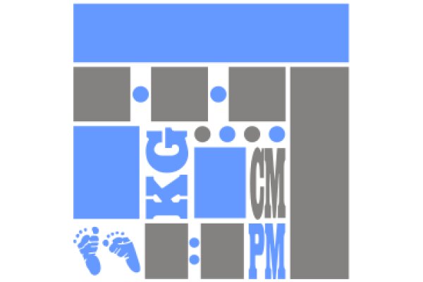 A Puzzle of Blue and Gray Squares with a CM PM Logo