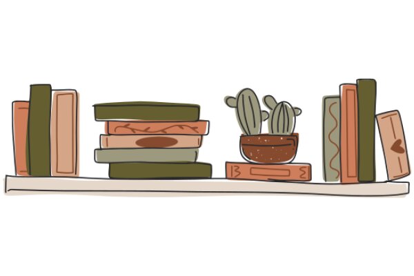 A Whimsical Scene of a Cactus, Books, and a Pot of Cactus