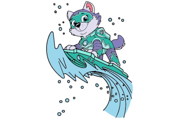 A Playful Adventure: A Cartoon Wolf on a Surfboard