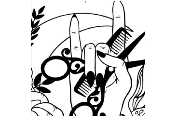 Stylized Illustration of a Hand with a Brush and Scissors