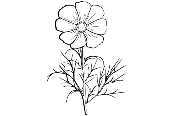 A Line Drawing of a Flower with a Stem and Leaves