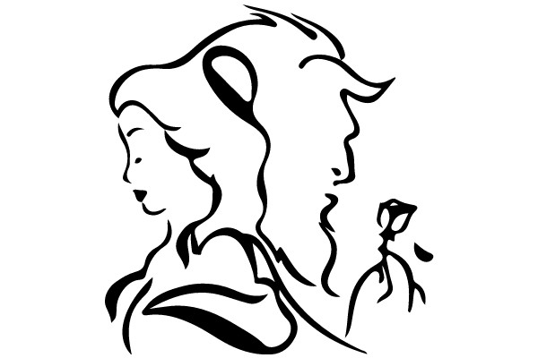 Silhouette of a Woman and a Horse, Stylized in