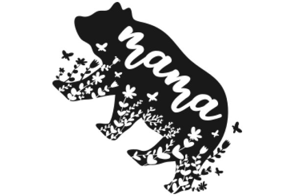 Mama: A Silhouette of a Bear with Flower Designs and Butterflies