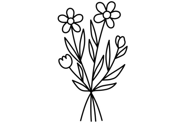 Line Drawing of Flower Bouquet