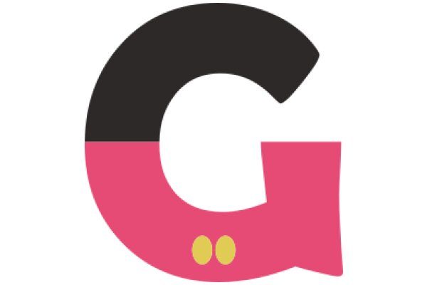 Stylized Letter 'G' with Pink and Black Background and Yellow Dots