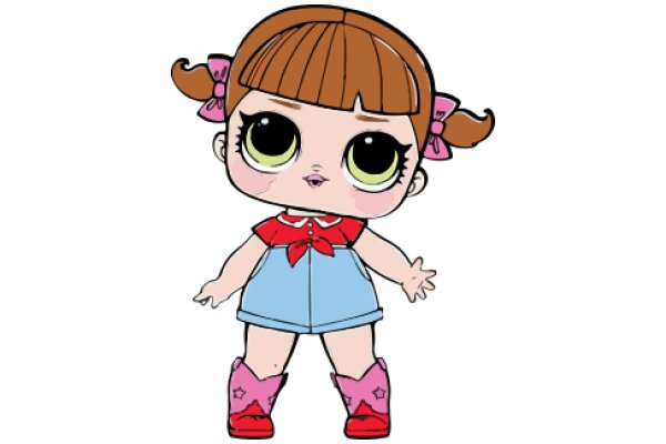 Adorable Cartoon Character: A Cute Doll with Pink Shoes and Blue Dress