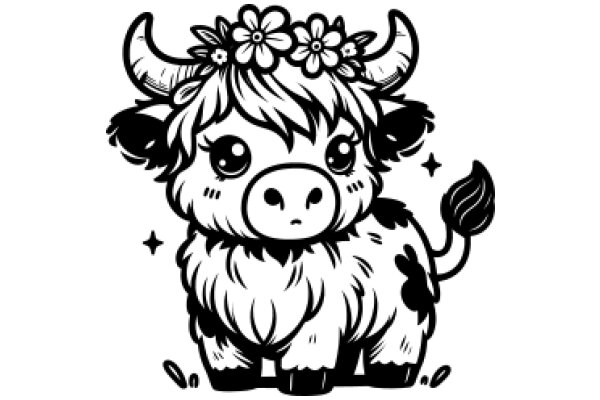 Adorable Illustration of a Cow with a Flower Crown