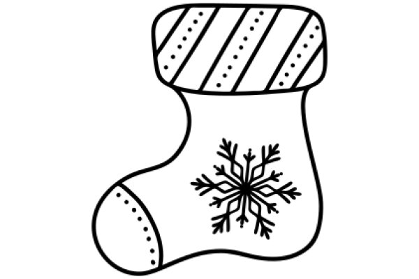 A Simple Line Drawing of a Christmas Stocking with a Snowflake Pattern