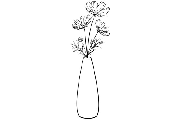 A Simple, Line Drawing of a Vase with Flowers