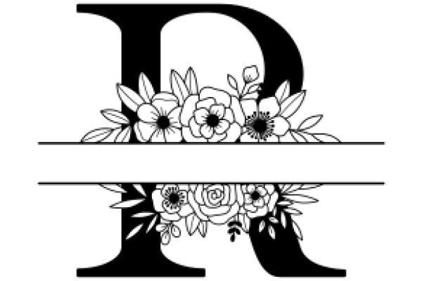 Monochrome Art: Flower Arrangement with Letter 'P'