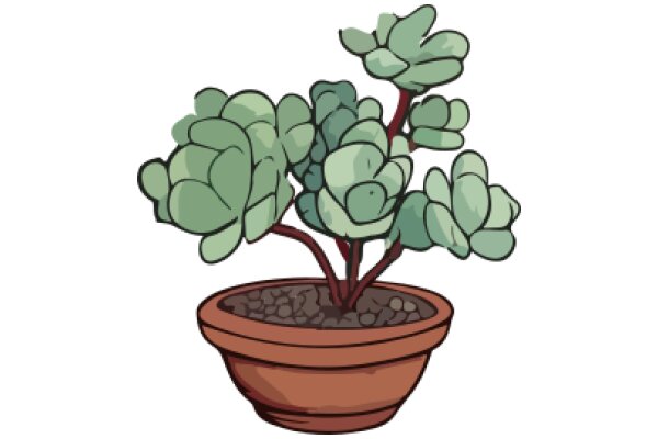 A Whimsical Illustration of a Potted Plant with Green Leaves and Brown Pot