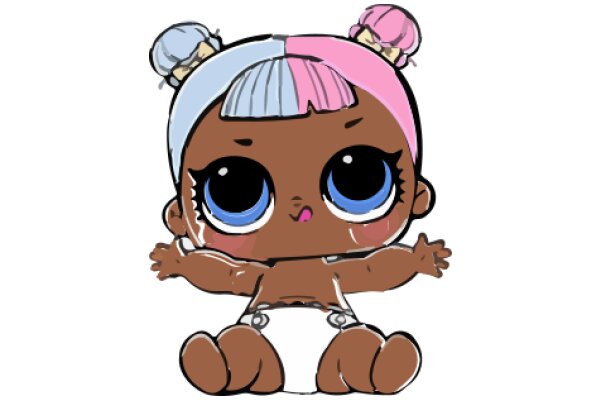 Adorable Cartoon Character with Pink and Blue Hair