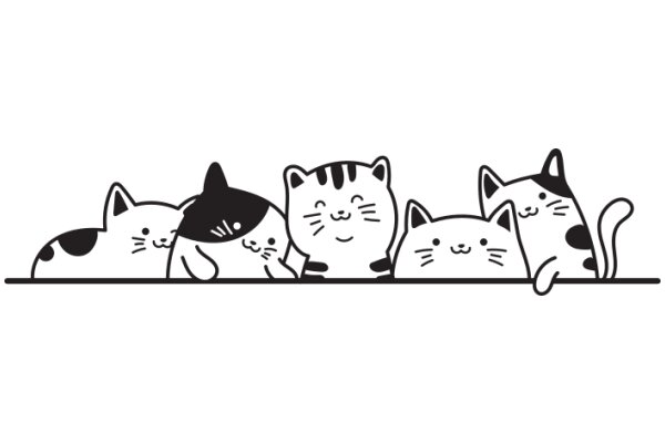 A Whimsical Lineup of Cartoon Cats