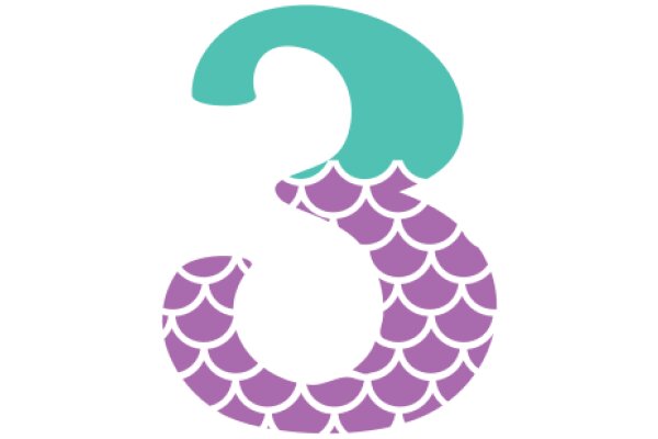 Stylized Number Three with a Purple Fish Design