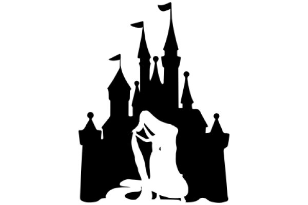 Silhouette of a Castle and a Figure, with a Flag on Top