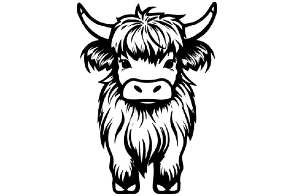 Stylized Illustration of a Long-Haired Cow with a Serious Expression