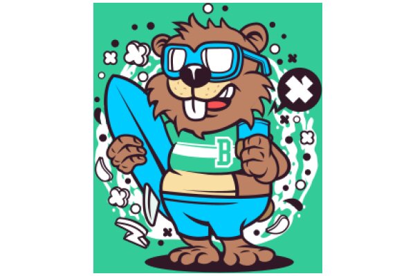 Stylish Surfing Bear with a Pop of Color