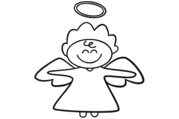 A Whimsical Line Drawing of an Angel with a Halo