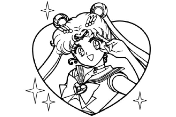 Stylish Anime Character with Heart-Shaped Eyes and Starburst Surrounding