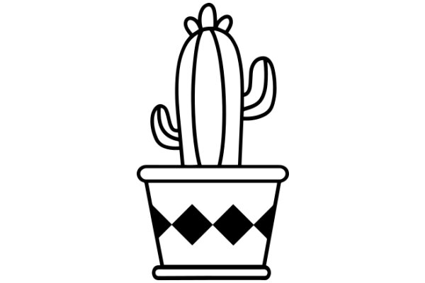 Simplistic Line Drawing of a Cactus in a Planter