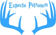 Stylized Blue Antlers with the Words 'Expecto Patronum' in a Fantasy-Inspired Font