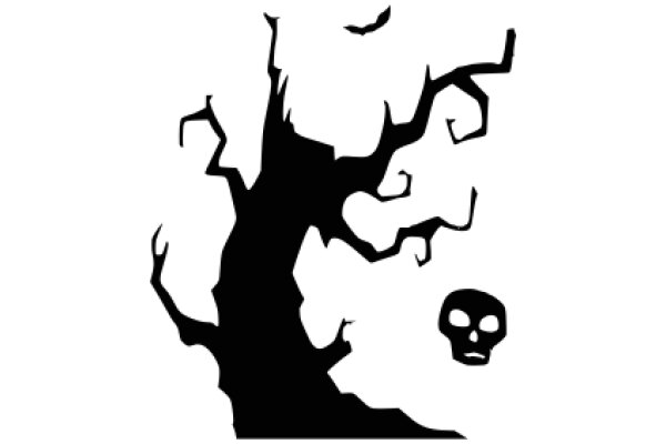 Silhouette of a Tree and a Skull on a White Background