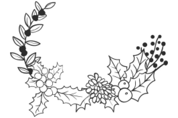 Silhouette of a Festive Wreath and Floral Decoration