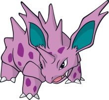 Vivid Purple Pokémon with Spikes and Blue Ears